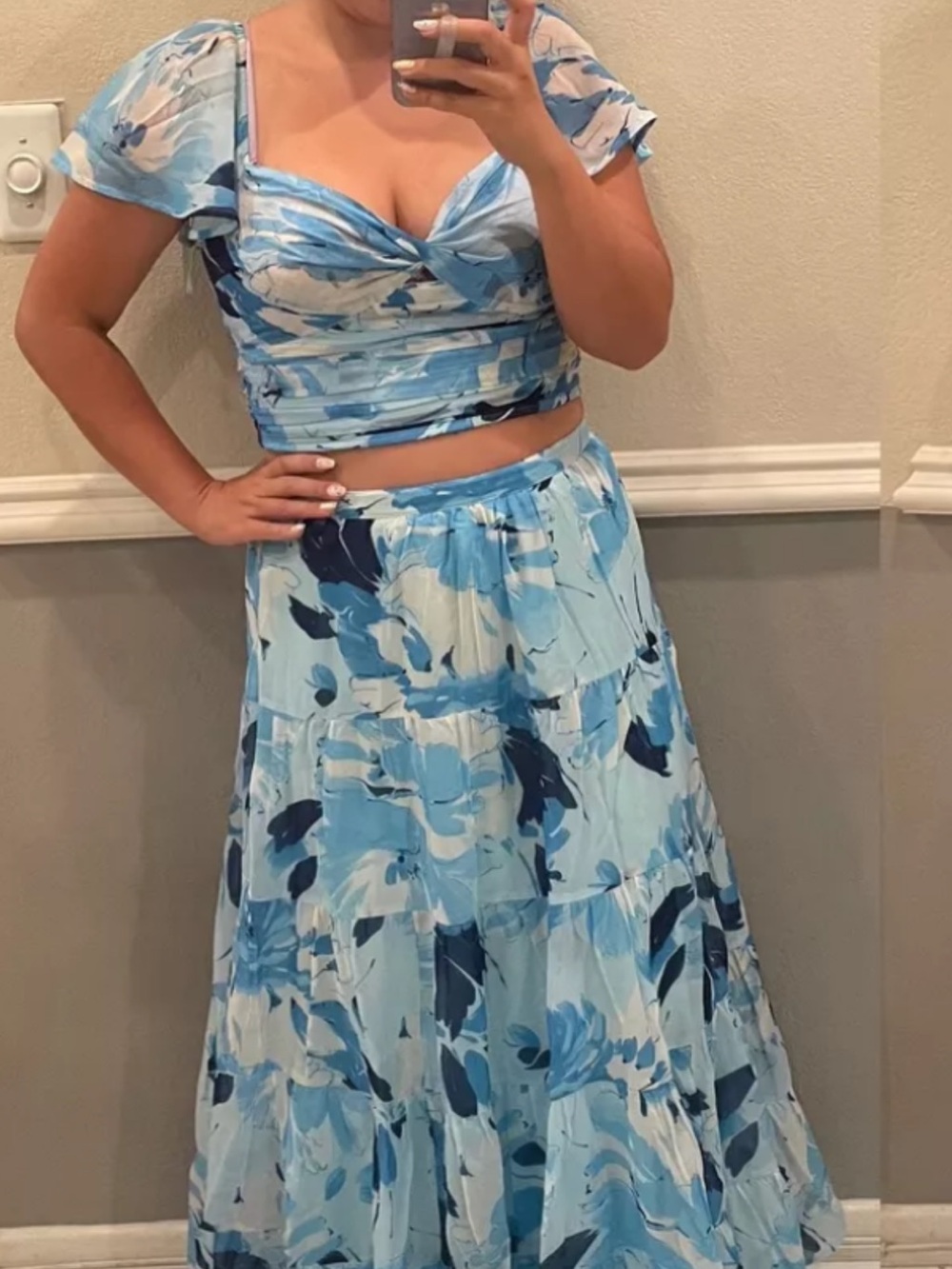Abercrombie & Fitch Blue Floral Two-Piece Crop Top & Maxi Skirt Set